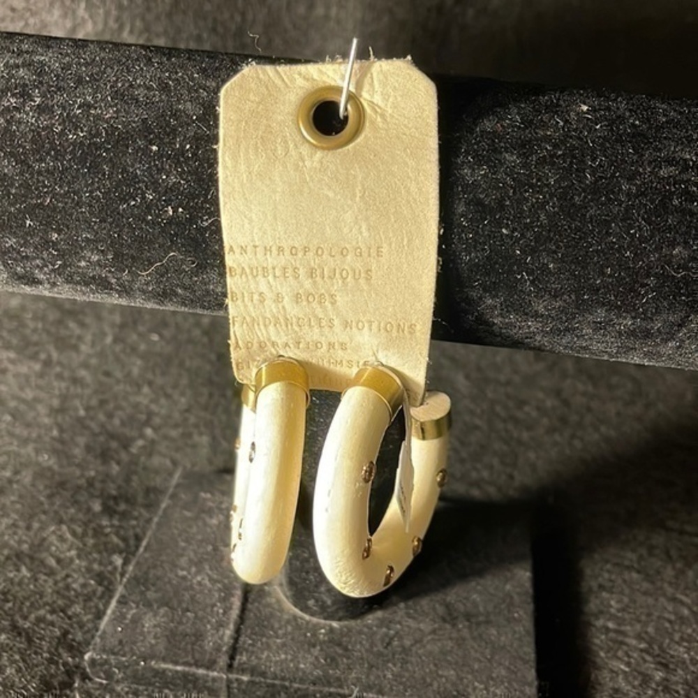 Anthropologie Wooden Hoops W/ Cubic Crystals. NWT